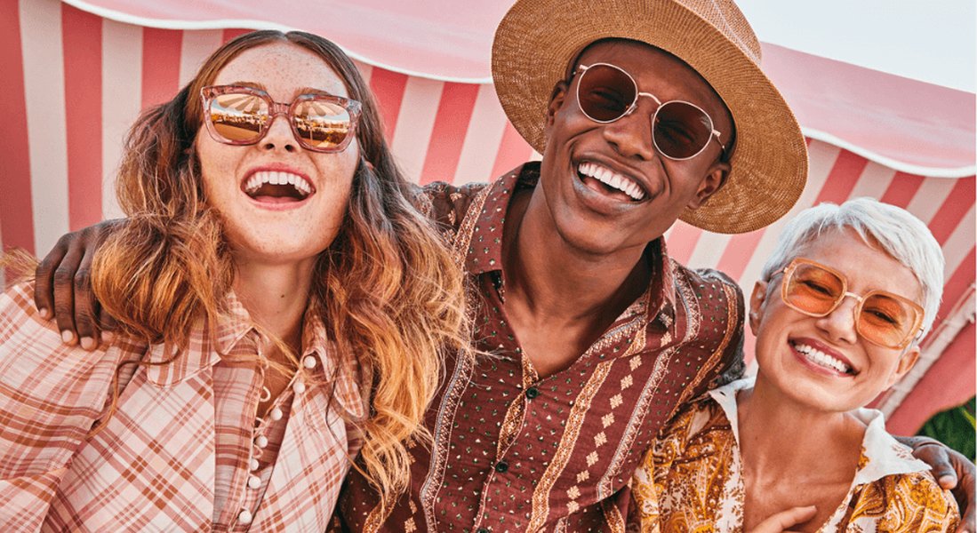 Group of people wearing different styles of sunglasses